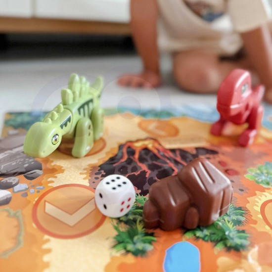 2 viename konstruktoriaus rinkinys Dinozaurai Stalo žaidimas + 46 dalių kauliukai WOOPIE