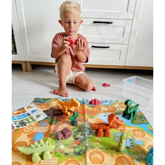 2 viename konstruktoriaus rinkinys Dinozaurai Stalo žaidimas + 46 dalių kauliukai WOOPIE