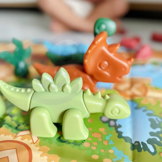 2 viename konstruktoriaus rinkinys Dinozaurai Stalo žaidimas + 46 dalių kauliukai WOOPIE