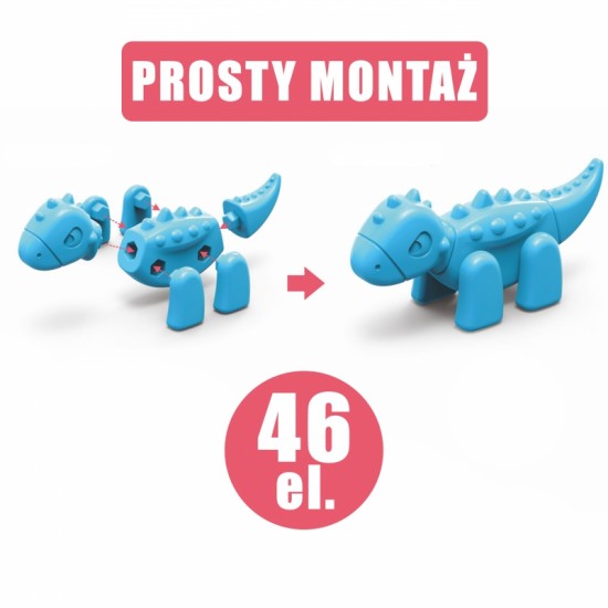 2 viename konstruktoriaus rinkinys Dinozaurai Stalo žaidimas + 46 dalių kauliukai WOOPIE
