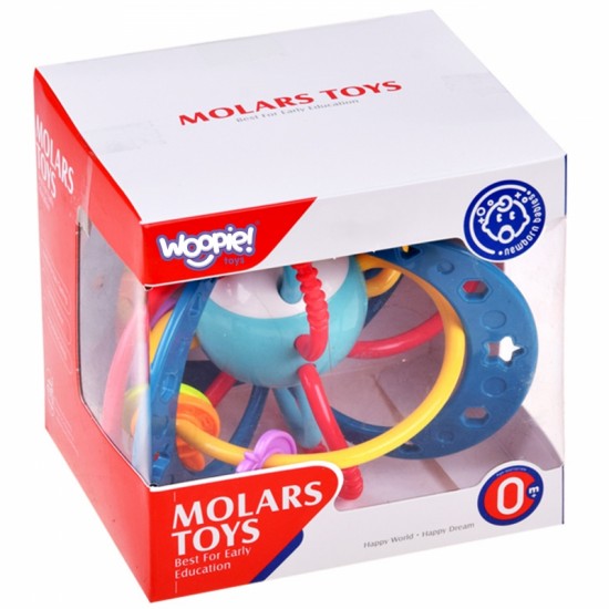 2 viename sensorinis žaislas, kramtukas, barškutis, Montessori WOOPIE BABY