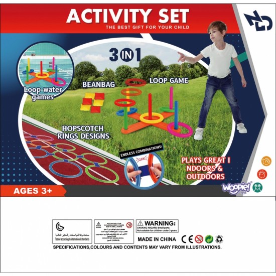 3 viename „Serso Cornhole Hopscotch“ pufų užmetimo rinkinys WOOPIE