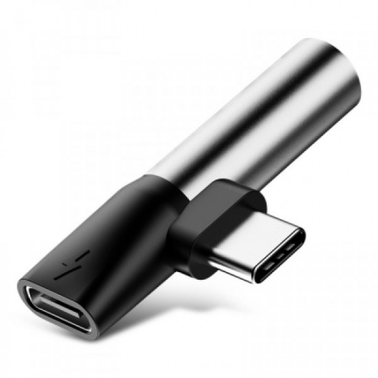 Adapteris USB C Kištukas - 3.5mm Stereo Lizdas, Su Krovimo Galimybe Sidabrinis/Juodas BASEUS
