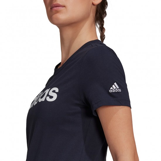 adidas Essentials Slim Logo moteriški marškinėliai, tamsiai mėlyni