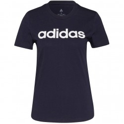 adidas Essentials Slim Logo moteriški marškinėliai, tamsiai mėlyni