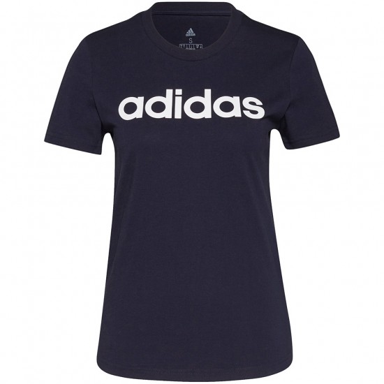 adidas Essentials Slim Logo moteriški marškinėliai, tamsiai mėlyni