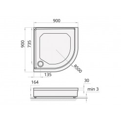 Akmens masės dušo padėklas SPN P-7041, 90x90 cm. R=500