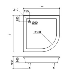 Akmens masės dušo padėklas SPN P-813, 80x80 cm. R-550