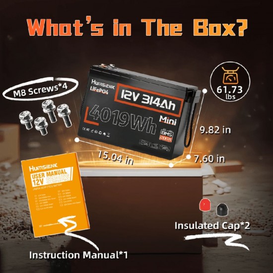 Akumuliatorius Humsienk ORIGIN 12V 314Ah Mini LiFePO4 ličio - 4019 Wh, 200A BMS
