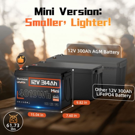 Akumuliatorius Humsienk ORIGIN 12V 314Ah Mini LiFePO4 ličio su Bluetooth – 4019 Wh, 200A BMS