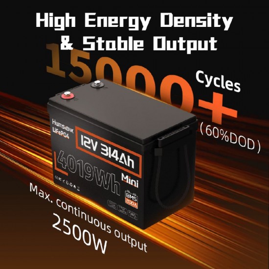 Akumuliatorius Humsienk ORIGIN 12V 314Ah Mini LiFePO4 ličio su Bluetooth – 4019 Wh, 200A BMS