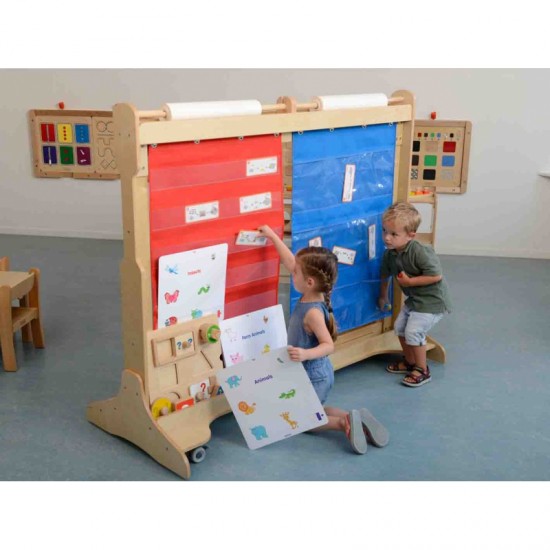 Audinio pakabinimo paklodė su kišenėmis knygoms ir paveikslėliams, mėlyna MASTERKIDZ