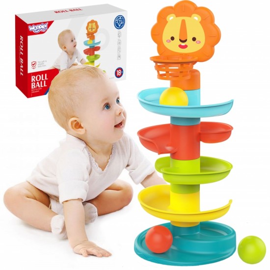Bėgimo takelis su kamuoliu, čiuožykla, kamuoliukų bokštas, kamuoliukų takelis WOOPIE BABY