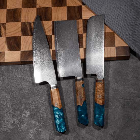 Damasko Plieno Virtuvinių Peilių Rinkinys Usugiri JH-D-015, 9 Dalių