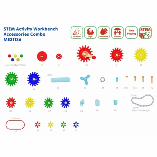 Darbastalio priedų rinkinys, 111 vnt. MASTERKIDZ STEM
