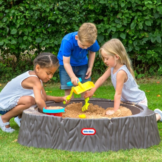 Didelė smėlio dėžė, medžio kamieno baseinas su dangčiu „Little Tikes“