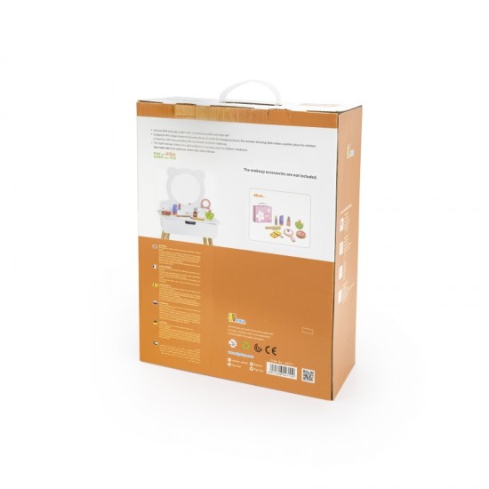 Didelis baltas medinis tualetinis staliukas su veidrodžiu ir kėde VIGA