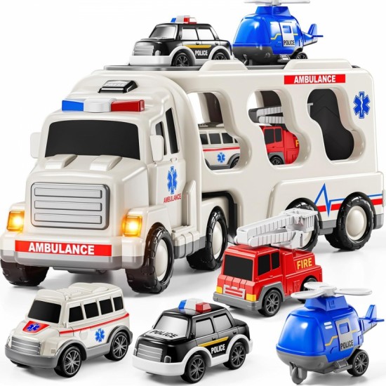 Didelis gelbėjimo komplekto sunkvežimis + 4 automobiliai