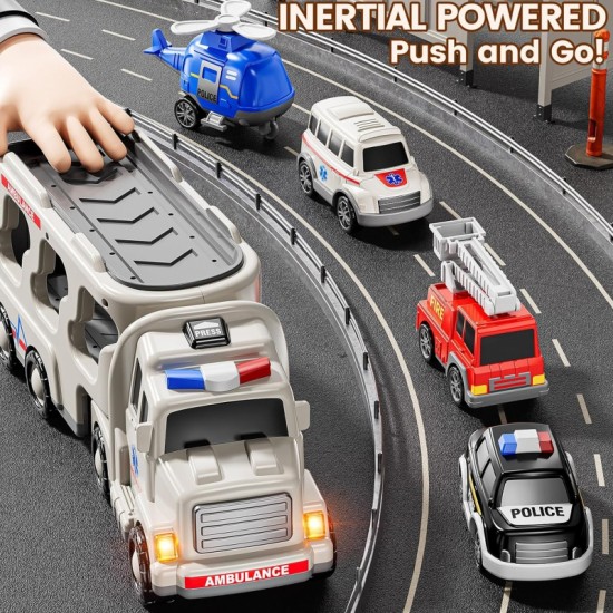 Didelis gelbėjimo komplekto sunkvežimis + 4 automobiliai