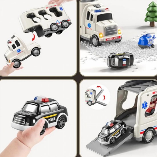 Didelis gelbėjimo komplekto sunkvežimis + 4 automobiliai