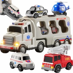 Didelis gelbėjimo komplekto sunkvežimis + 4 automobiliai