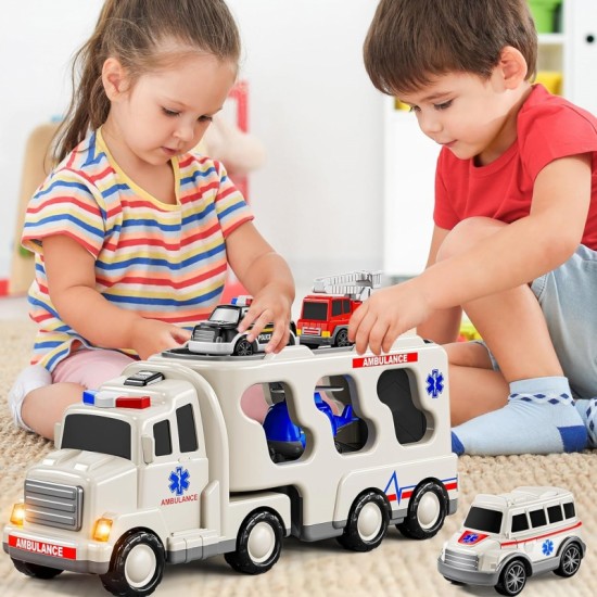 Didelis gelbėjimo komplekto sunkvežimis + 4 automobiliai