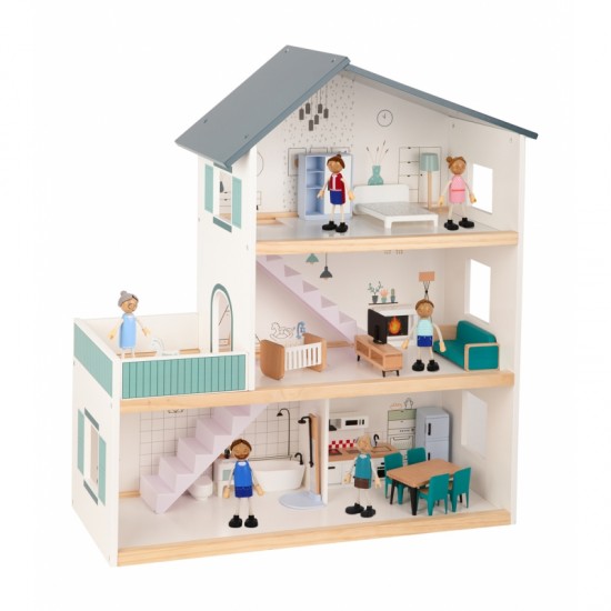 Didelis medinis lėlių namelis + FSC figūrėlės TOOKY TOY