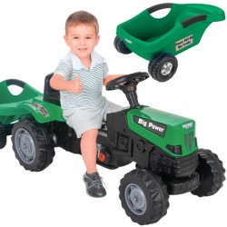 Didelis „PowerTrac“ pedalais minamas traktorius su XXL priekaba WOOPIE