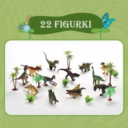 Dinozaurų parko rinkinys figūrėlės + kilimėlis ir priedai, 23 vnt. WOOPIE