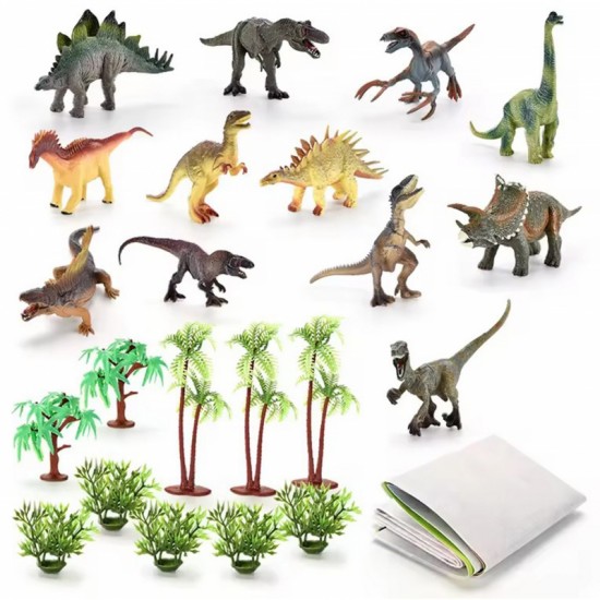 Dinozaurų parko rinkinys figūrėlės + kilimėlis ir priedai, 23 vnt. WOOPIE