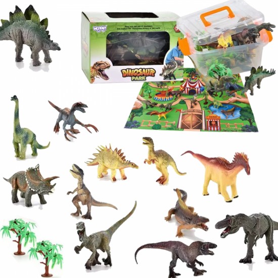 Dinozaurų parko rinkinys figūrėlės + kilimėlis ir priedai, 23 vnt. WOOPIE