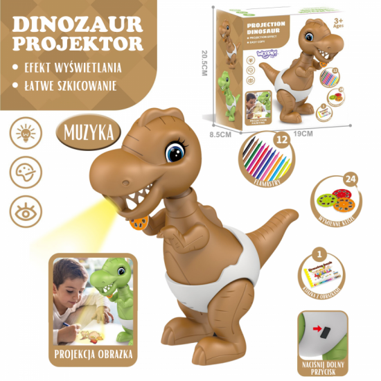 Dinozaurų piešimo projektorius + žymekliai WOOPIE