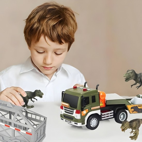 Dinozaurų transporteris-sunkvežimis su garsu ir šviesa WOOPIE