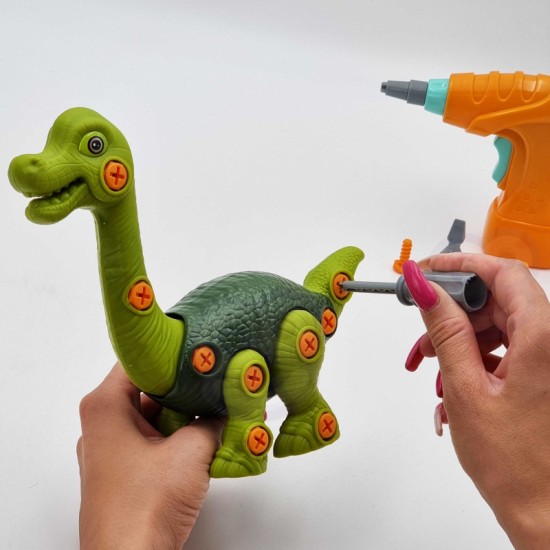 Dinozaurų varžtų konstruktoriaus rinkinys + grąžtas, 31 vnt. WOOPIE