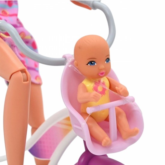 Dviratininkė kūdikio lėlė dviračio sėdynėje WOOPIE ROYAL Lily
