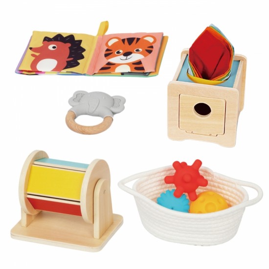 Edukacinė 6 viename sensorinė dėžutė 5-6 mėn. 13 vnt. FSC WOOPIE GREEN Box XXL Montessori