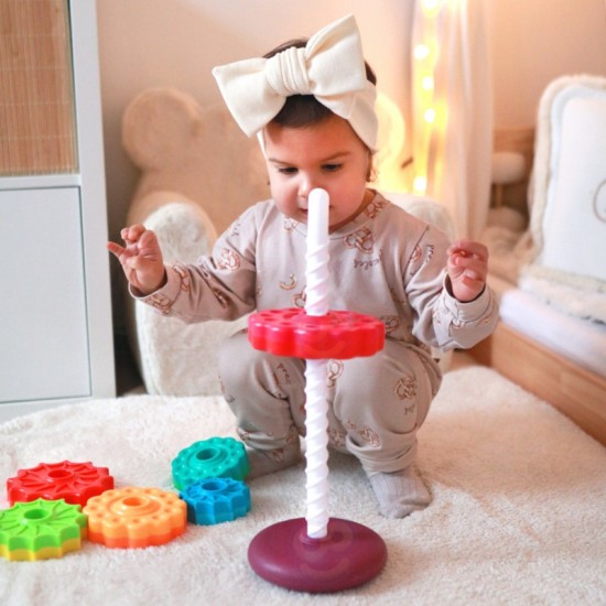 Edukacinė piramidė susukta bokšto figūrėlė WOOPIE BABY