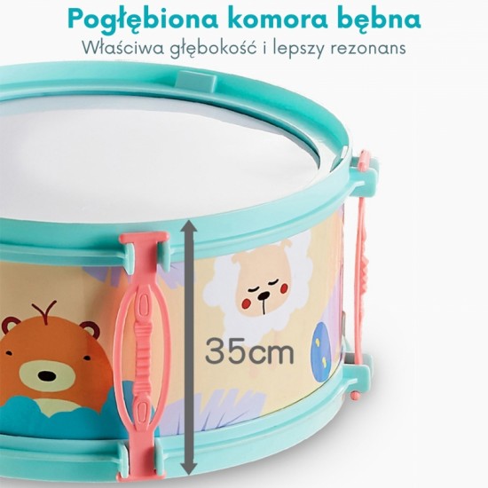 Edukaciniai mušamieji instrumentai vaikams: 5 būgnai, 1 cimbolas + gyvūnų tematikos taburetė WOOPIE