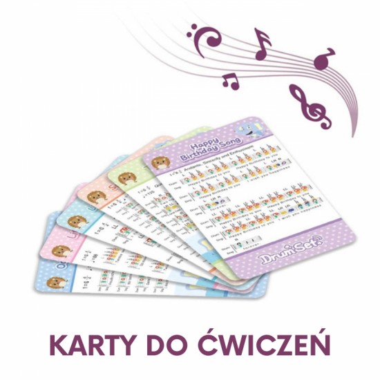 Edukaciniai mušamieji instrumentai vaikams: 5 būgnai, 1 cimbolas + gyvūnų tematikos taburetė WOOPIE
