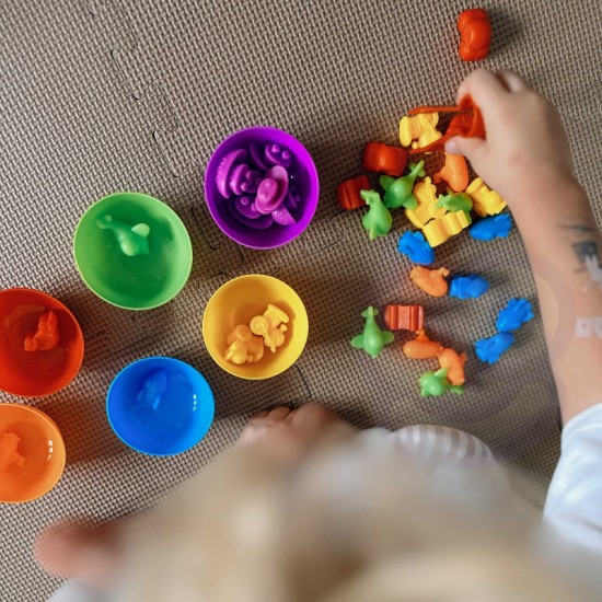 Edukacinis žaidimas spalvų rūšiuotojas dinozaurai 56 vnt. WOOPIE