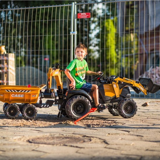 Ekskavatorius-traktorius, oranžinis su priekaba, kilnojamuoju kaušu nuo 3 metų FALK Case IH