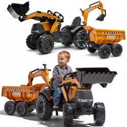 Ekskavatorius-traktorius, oranžinis su priekaba, kilnojamuoju kaušu nuo 3 metų FALK Case IH
