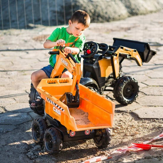 Ekskavatorius-traktorius, oranžinis su priekaba, kilnojamuoju kaušu nuo 3 metų FALK Case IH