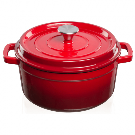 Emaliuotas ketaus puodas TETSU Stew 4,8 litro, Raudonas, 26 cm.