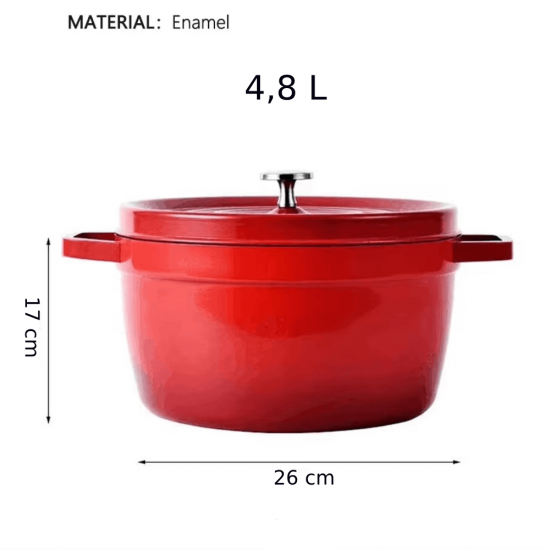 Emaliuotas ketaus puodas TETSU Stew 4,9 litro, Raudonas, 26 cm.