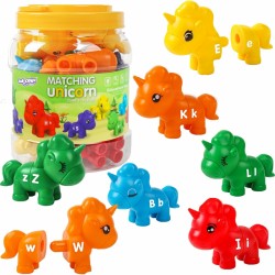 Figūrėlių lavinamasis rinkinys Vienaragiai surinkimui „Suderink raides“ 13 vnt. WOOPIE Montessori
