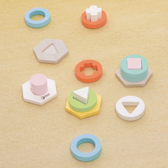 Formų ir spalvų rūšiavimo dėlionės bokštas CLASSIC WORLD Montessori
