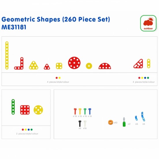 Geometrinių formų kaladėlių rinkinys STEM sienų plokštėms, 260 vnt. MASTERKIDZ