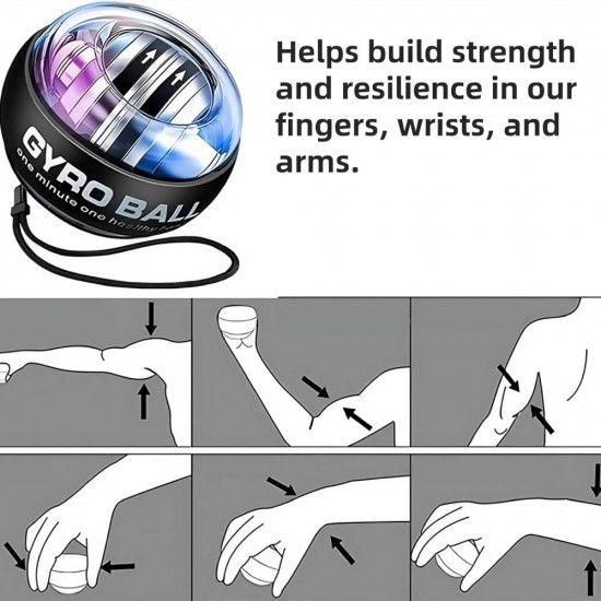 Giroskopinis riešo treniruoklis Gyro Ball Strengthens Black, Led 6 spalvos