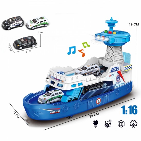 Interaktyvus policijos patrulių kateris - mastelis 1:16 + 3 automobiliai WOOPIE